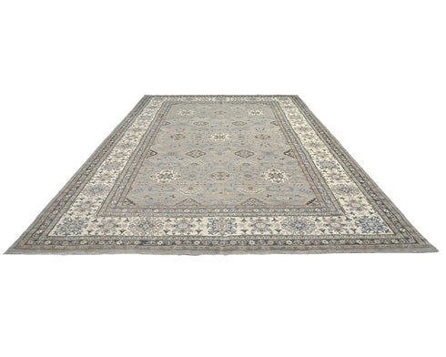 10x14 Kazak Gray Afghan Hand Knotted Geometric Wool Area Rug